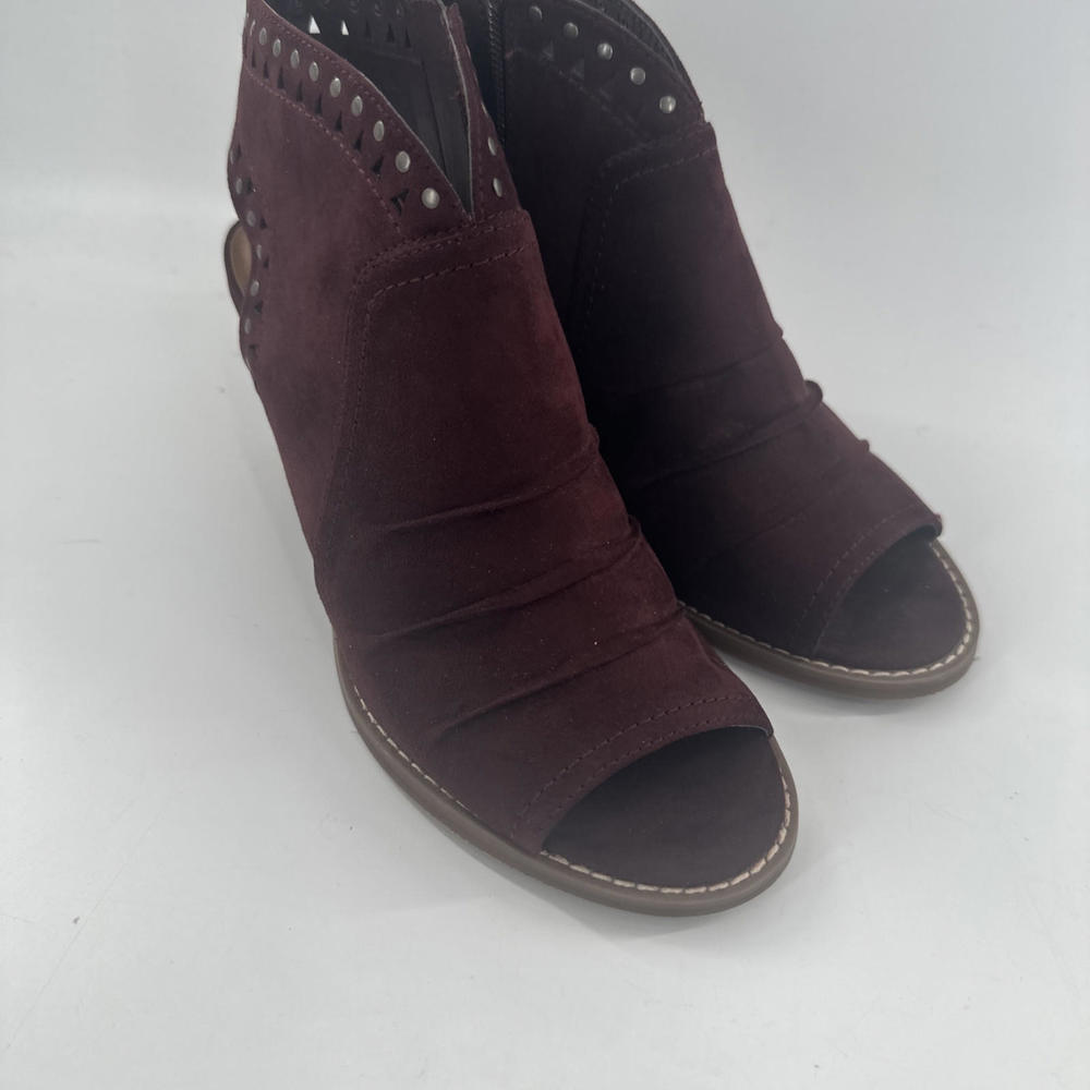 Sonoma Ankle Bootie Block Heel Shoes Womens Sz7 M Thelma Zip Peep Toe Burgundy